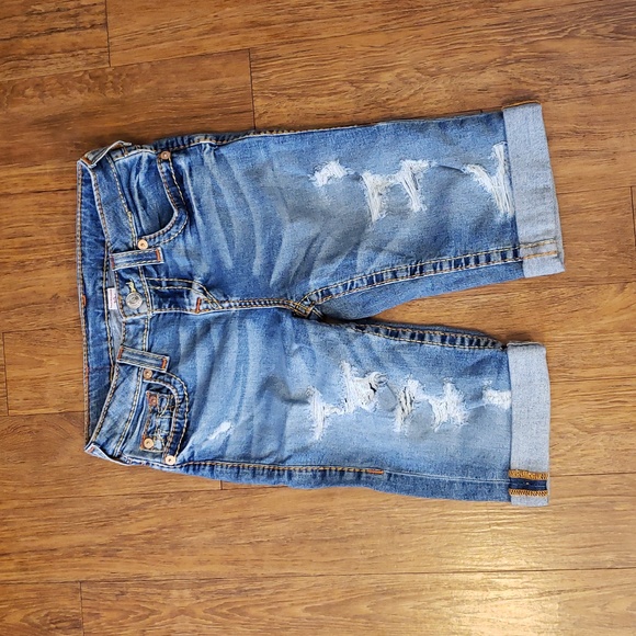 True Religion Blue Stretchy Denim Jean Shorts - Picture 1 of 8